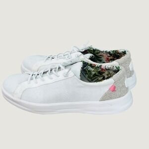 Hey Dude Karina Coconut White Tropical Floral Canvas Sneakers 40154-1JZ Womens 8